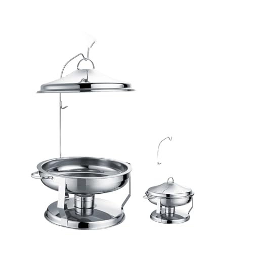 Chafing Dish Buffet-Set, rund, großes Fassungsvermögen 9 l, hängendes Chafing Dides Chafing Dish Buffet-Set mit gehämmertem hängendem silbernem und goldenem Buffet-Herd-Chafing Dish (Silber) von FBHappiness