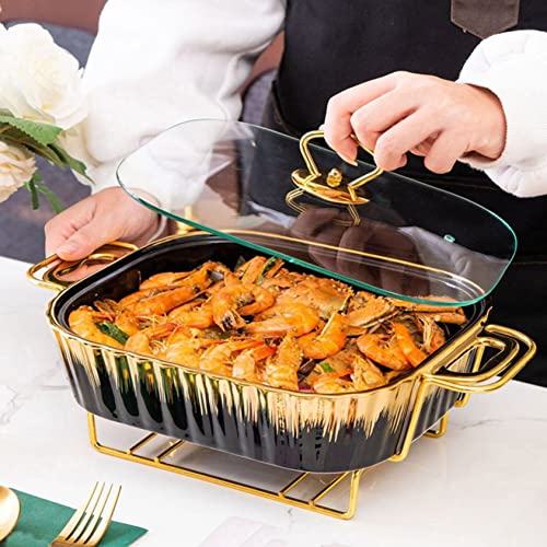 Chafing Dish-Set aus Keramik für Buffets mit Warmhalteplatte für Partys, Hochzei Keramik für Buffets mit Warmhalteplatte für Partys, Hochzeiten, Bankette und Catering-Events (Schwarz, 1,8 l) von FBHappiness