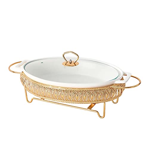 Chafing Dish aus weißer Keramik mit Brennstoffhalter und Sichtabdeckung aus Glasng aus Glas, Buffetwärmer für die Gastronomie, professionelles Chafing-Server-Set für Buffethochzeiten, AL, BM von FBHappiness