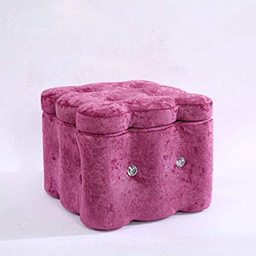 Europäischer Pouf-Fußhocker aus Holz mit Stauraum, hoch, 29 cm, rosa, quadratisc Stauraum, hoch, 29 cm, rosa, quadratische Bank für Wohnzimmer, Schlafzimmer, Arbeitszimmer, kleiner Fußhocker von FBHappiness