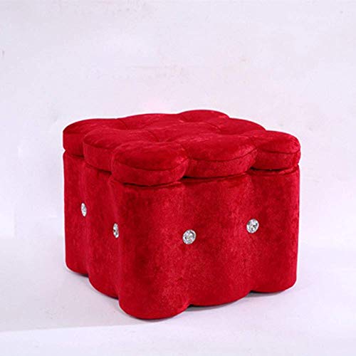 Europäischer Pouf-Fußhocker aus Holz mit Stauraum, quadratischer Fußhocker für Wtauraum, quadratischer Fußhocker für Wohnzimmer, Schlafzimmer und Arbeitszimmer, kleine Bank (rot, 29 cm hoch) von FBHappiness