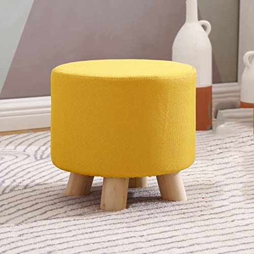 FBHappiness Runder Fußhocker aus Leinen mit 4 Holzbeinen für die Dekoration von Wohnzimmer uRunder Fußhocker aus Leinen mit 4 Holzbeinen für die Dekoration von Wohnzimmer und Schlafzimmer (gelb) von FBHappiness