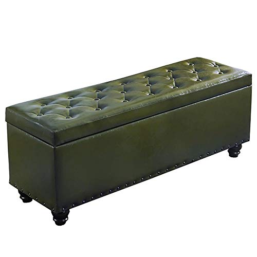 Fußhocker aus Holz mit Aufbewahrungsbox und gepolsterter Sitzfläche aus PU-Lederahrungsbox und gepolsterter Sitzfläche aus PU-Leder, Grün, ideal für das Wohnzimmer, maximale Belastung 150 kg von FBHappiness