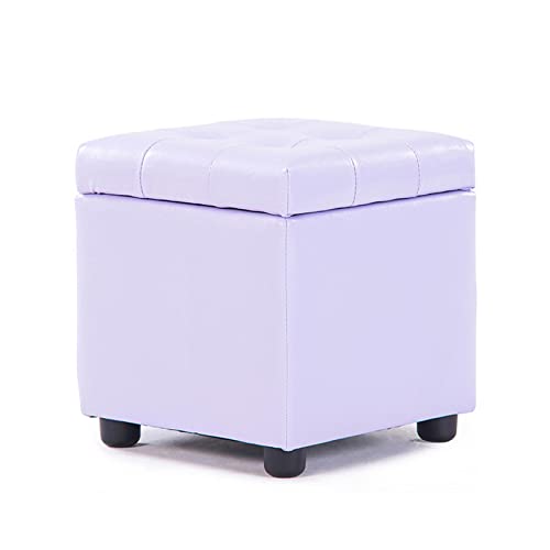 Hellvioletter Fußhocker mit Stauraum und versteckter Aufbewahrungsbox aus wasserd versteckter Aufbewahrungsbox aus wasserabweisendem Leder, quadratisches rechteckiges Design, 42 x 42 x 40 cm von FBHappiness