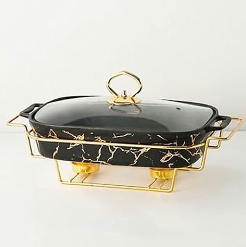 Keramik-Chafing-Dish-Buffet-Set, Chafing Dish mit Marmor-Finish, rechteckig für Chafing Dish mit Marmor-Finish, rechteckig für Buffets/Hochzeiten/Partys/Bankette/Catering-Events (Schwarz B) von FBHappiness