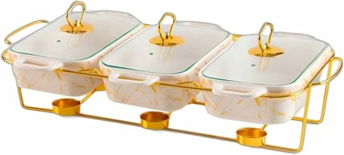 Keramikherd-Set für Buffet, 3-in-1-3 x 0,9 QT – Heizplatten für Lebensmittel – Hin-1-3 x 0,9 QT – Heizplatten für Lebensmittel – Herd-Sets und Buffetherd mit Glasabdeckung ~/, Schwarz (Weiß) von FBHappiness