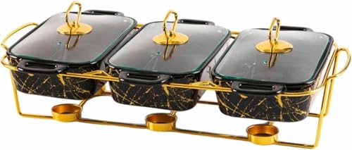 Keramikherd-Set für Buffet, 3-in-1-3 x 0,9 QT – Heizplatten für Speisen – Herd-S3-in-1-3 x 0,9 QT – Heizplatten für Speisen – Herd-Sets und Buffetherd mit Glasabdeckung ~/, Schwarz (Schwarz) von FBHappiness