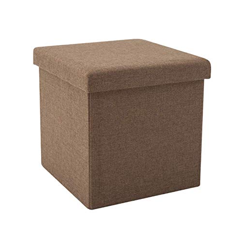Klappbarer Fußhocker aus Leinen mit Spielzeug-Aufbewahrungsbox für Wohnzimmer unungsbox für Wohnzimmer und Schlafzimmer, gepolsterter Fußstützenhocker mit Deckel, Grau/Braun, 38 x 38 x 38 cm von FBHappiness