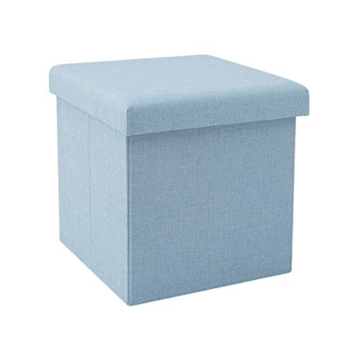 Klappbarer Fußhocker aus Leinen mit Spielzeug-Aufbewahrungsbox und Deckel für Wohrungsbox und Deckel für Wohnzimmer, Schlafzimmer, gepolsterte Fußstütze in Grau und Hellblau, 38 x 38 x 38 cm von FBHappiness