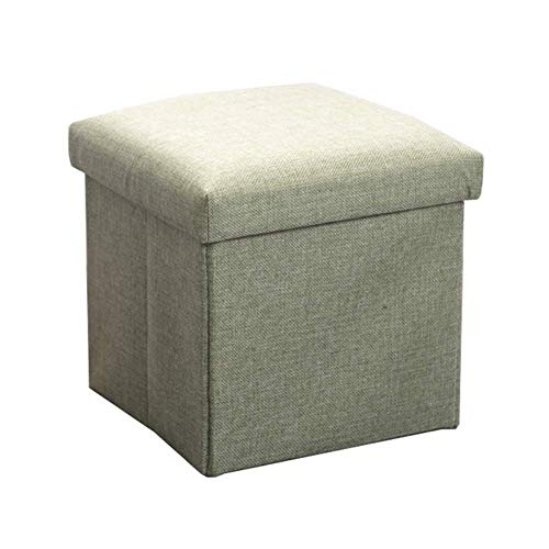 Klappbarer Fußhocker aus Leinen mit Spielzeug-Aufbewahrungsbox und gepolsterter ppbarer Fußhocker aus Leinen mit Spielzeug-Aufbewahrungsbox und gepolsterter Sitzfläche, Grün, 38 x 38 x 38 cm von FBHappiness