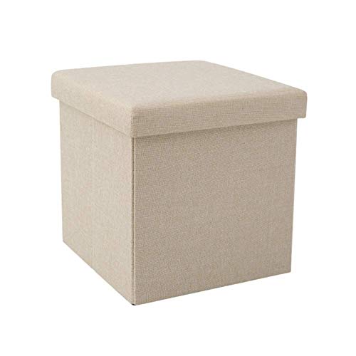 Klappbarer Fußhocker aus Leinen mit Spielzeug-Aufbewahrungsbox und gepolsterter s Leinen mit Spielzeug-Aufbewahrungsbox und gepolsterter Sitzfläche für das Wohnzimmer, Beige, 38 x 38 x 38 cm von FBHappiness
