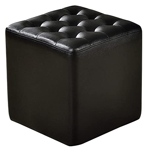 Kunstleder Wasserdichter Pouf Kleiner Fußhocker Quadratisch Gepolsterter Mehrzweer Wasserdichter Pouf Kleiner Fußhocker Quadratisch Gepolsterter Mehrzweck-Sofahocker Badezimmerhocker,Schwarz von FBHappiness