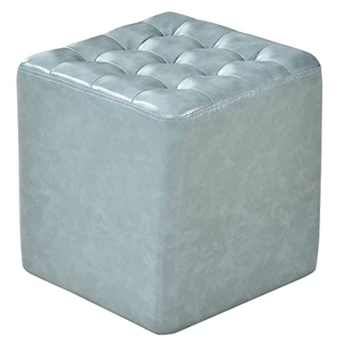 Kunstleder Wasserdichter Pouf Kleiner Fußhocker Quadratisch Gepolsterter Mehrzweleder Wasserdichter Pouf Kleiner Fußhocker Quadratisch Gepolsterter Mehrzweck-Sofahocker Badezimmerhocker,Blau von FBHappiness