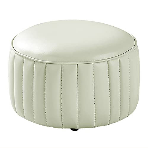 Luxuriöser runder Fußhocker aus hochwertigem Leder für Sofa, Wohnzimmer, Schlafzßhocker aus hochwertigem Leder für Sofa, Wohnzimmer, Schlafzimmer, elfenbeinweiße Akzentmöbel, 33 x 33 x 20 cm von FBHappiness