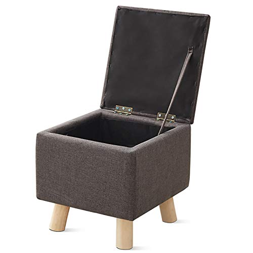 Moderne, zusammenklappbare Aufbewahrungsbox mit Holzbeinen und bequemer Schwammfbox mit Holzbeinen und bequemer Schwammfüllung. Stilvoller Fußhocker aus Leinen in Dunkelgrau, 33 x 33 x 33 cm von FBHappiness