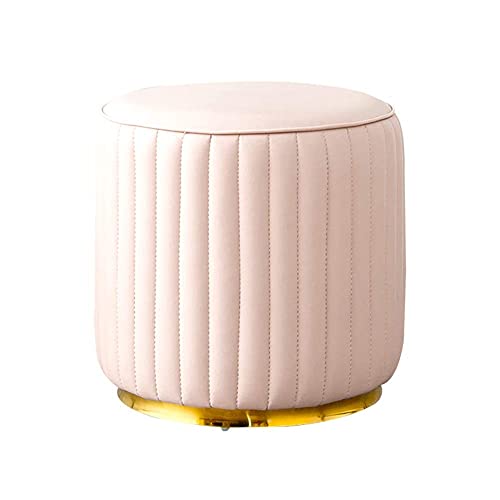 Moderner runder Fußhocker aus Leder mit vergoldetem Sockel, orangefarbener gepol Sockel, orangefarbener gepolsterter Fußhocker für Sofa oder Couchtisch, klein 13 x 14 Zoll, groß 17 x 17 Zoll von FBHappiness