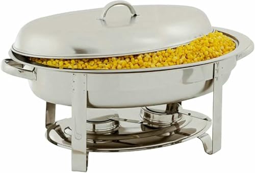 Ovale Herdplatte mit 6 Prisen aus Edelstahl 201, großes Format, Wärmeplatte für Format, Wärmeplatte für Buffet mit Speiseplatte, Wasserplatte, Rahmen, Abdeckung und Halterung bei ~/ (Silber) von FBHappiness
