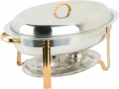 Ovale Herdplatte mit 6 Prisen aus Edelstahl 201, großes Format, Wärmeplatte für s Format, Wärmeplatte für Buffet mit Speiseplatte, Wasserplatte, Rahmen, Abdeckung und Halterung bei ~/ (Gold) von FBHappiness