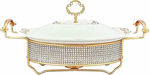 Ovale Keramik-Herdform, mit Herd und Strass-Abdeckung, für Buffet, Hochzeiten, Pmik-Herdform, mit Herd und Strass-Abdeckung, für Buffet, Hochzeiten, Partys, Weihnachten, mehrfarbig ~/ (B 1l) von FBHappiness