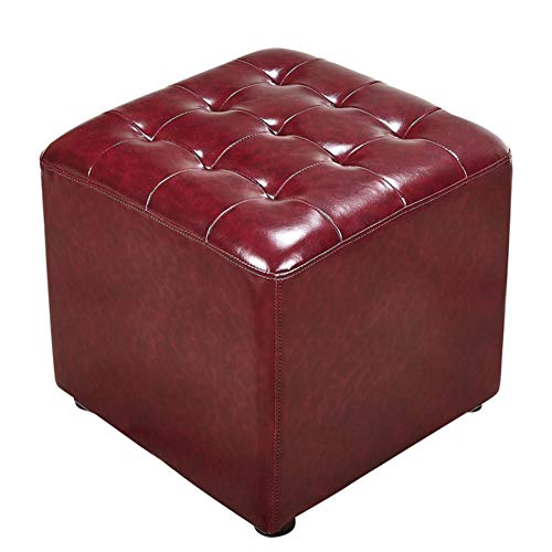 Quadratischer, mit Leder gepolsterter Pouf-Fußhocker mit Couchtischbasis aus Masolsterter Pouf-Fußhocker mit Couchtischbasis aus Massivholz, kleine Bank für das Wohnzimmer, 16 x 16 x 14 Zoll von FBHappiness