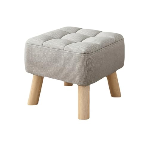 Quadratischer Fußhocker aus Holz mit Sitzfläche aus Leinenstoff, kleiner Würfel-mit Sitzfläche aus Leinenstoff, kleiner Würfel-Hocker für die Dekoration im Wohnzimmer oder Schlafzimmer, Grau Quadratischer Fußhocker aus Holz mit Sitzfläche aus Leinenstoff, kleiner Würfel-mit Sitzfläche aus Leinenstoff, kleiner Würfel-Hocker für die Dekoration im Wohnzimmer oder Schlafzimmer, Grau von FBHappiness