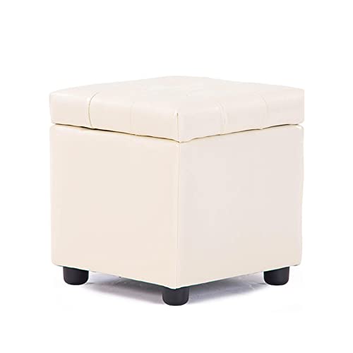 Quadratischer Fußhocker mit Stauraum und versteckter Aufbewahrungsbox aus wasserer Fußhocker mit Stauraum und versteckter Aufbewahrungsbox aus wasserabweisendem Leder, Beige, 42 x 42 x 40 cm von FBHappiness