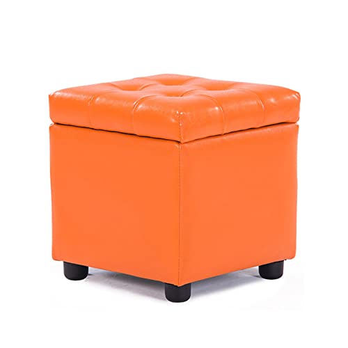 Quadratischer Fußhocker mit wasserabweisendem Leder und versteckter AufbewahrungQuadratischer Fußhocker mit wasserabweisendem Leder und versteckter Aufbewahrungsbox, Orange, 42 x 42 x 40 cm von FBHappiness
