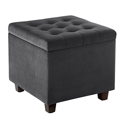 Quadratischer Pouf-Stuhlhocker aus Samt mit Stauraum und abnehmbarem Bezug, grauker aus Samt mit Stauraum und abnehmbarem Bezug, grau gepolsterter Fußhocker für den multifunktionalen Einsatz von FBHappiness