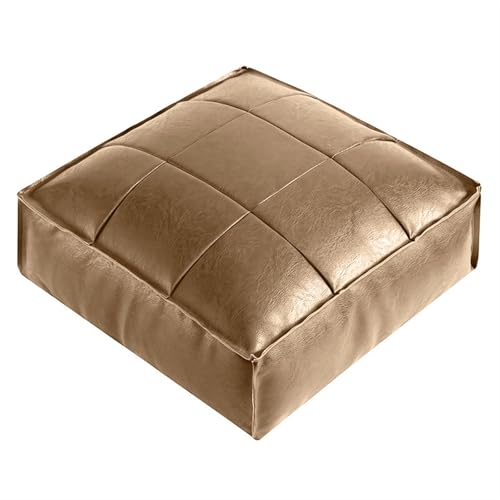Quadratischer Pouf aus Kunstleder im marokkanischen Stil, großer Sitzsack mit Sttro-Design, ungefüllter Fußhocker für die Wohnzimmerdekoration, Farbe Milchkaffee, inklusive Bezug und Füllung von FBHappiness