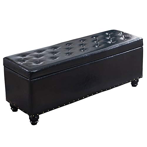 Rechteckiger Fußhocker mit Aufbewahrungsbox, gepolsterte Sitzfläche aus PU-Lederohnzimmer, maximale Belastung 150 kg, Farbe: Schwarz, stilvolle und funktionale Möbel für die Inneneinrichtung von FBHappiness