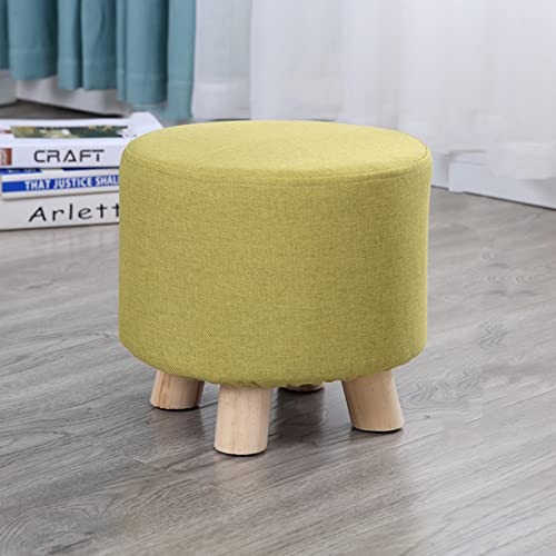 Runder Fußhocker aus Holz, gepolstert mit grünem Leinen, kleine gepolsterte Sitzt mit grünem Leinen, kleine gepolsterte Sitzfläche für Wohnzimmer oder Schlafzimmer, Dekoration, 4-Bein-Design Runder Fußhocker aus Holz, gepolstert mit grünem Leinen, kleine gepolsterte Sitzt mit grünem Leinen, kleine gepolsterte Sitzfläche für Wohnzimmer oder Schlafzimmer, Dekoration, 4-Bein-Design von FBHappiness