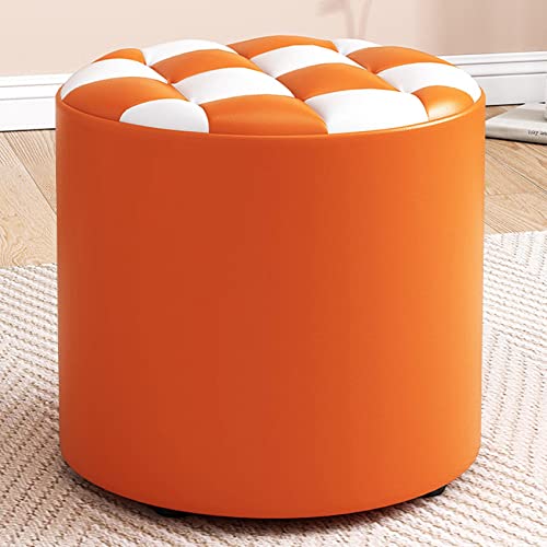 Runder Fußhocker aus Leder für Wohnzimmer und Schlafzimmer in Orange/Weiß, 31 x Wohnzimmer und Schlafzimmer in Orange/Weiß, 31 x 28 cm, stilvoller Schuhwechselhocker mit weichem Kissenbezug Runder Fußhocker aus Leder für Wohnzimmer und Schlafzimmer in Orange/Weiß, 31 x Wohnzimmer und Schlafzimmer in Orange/Weiß, 31 x 28 cm, stilvoller Schuhwechselhocker mit weichem Kissenbezug von FBHappiness