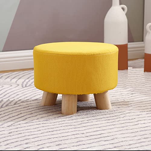 Runder Fußhocker aus Leinen mit gepolsterter Sitzfläche, kleiner Stuhl für Wohnz Leinen mit gepolsterter Sitzfläche, kleiner Stuhl für Wohnzimmer, Schlafzimmer, Dekoration, Gelb (28 x 20 cm) von FBHappiness