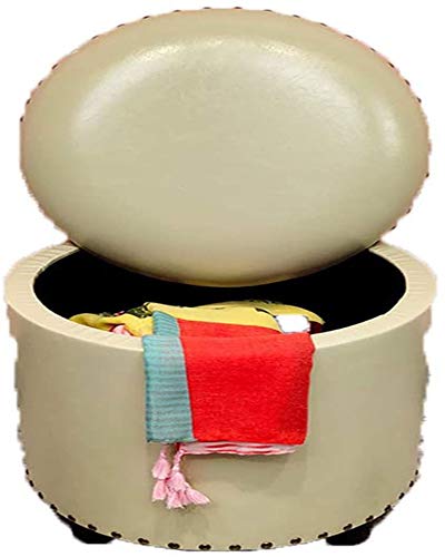Runder Fußhocker in Beige mit Stauraum für Wohnzimmer und Schlafzimmer, multifunWohnzimmer und Schlafzimmer, multifunktionaler Ruhesessel für Erwachsene mit Aufbewahrungsboxen und Sitzkissen von FBHappiness