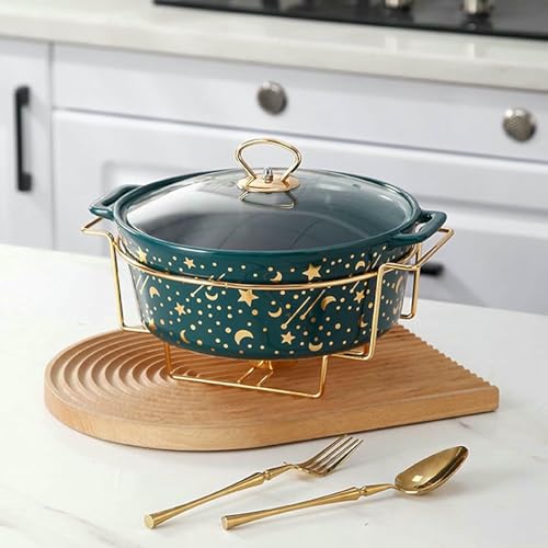 Rundes Buffet-Set mit Keramikherd und Glasabdeckung für Hochzeiten, Partys, Bank Buffet-Set mit Keramikherd und Glasabdeckung für Hochzeiten, Partys, Bankette und Veranstaltungen ~/ (Grün M) von FBHappiness
