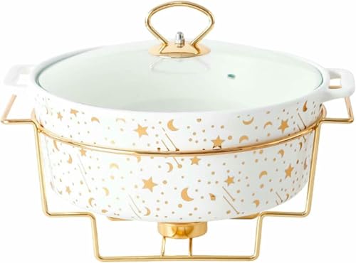 Rundes Buffet-Set mit Keramikherd und Glasabdeckung für Hochzeiten, Partys, Bank Buffet-Set mit Keramikherd und Glasabdeckung für Hochzeiten, Partys, Bankette und Veranstaltungen ~/ (Weiß L) von FBHappiness
