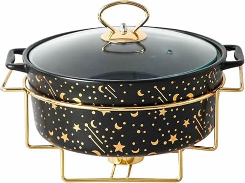 Rundes Buffet-Set mit Keramikherd und Glasabdeckung für Hochzeiten, Partys, Bankffet-Set mit Keramikherd und Glasabdeckung für Hochzeiten, Partys, Bankette und Veranstaltungen ~/ (Schwarz M) von FBHappiness