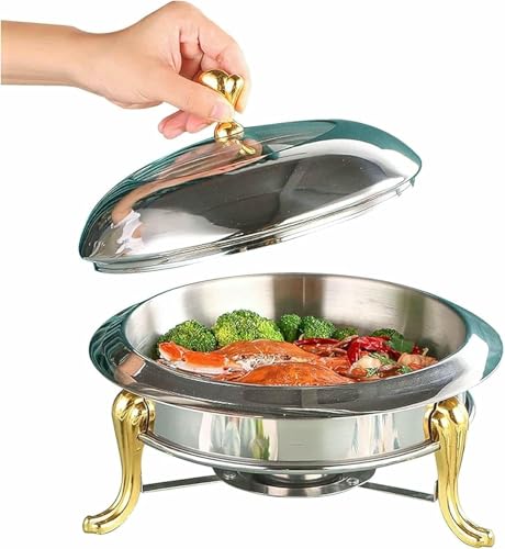 Set mit großen, runden Herdplatten, Edelstahl-Wärmetablett für Buffets, mit Alkolatten, Edelstahl-Wärmetablett für Buffets, mit Alkoholofen und Deckel, für gewerbliche Restaurants ~/ (22 cm) von FBHappiness