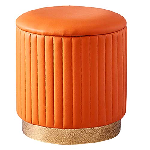Vintage-Fußhocker aus Samt mit Stauraum, gepolsterter runder Pouf-Hocker für Woht mit Stauraum, gepolsterter runder Pouf-Hocker für Wohnzimmer oder Schlafzimmer, orange gestreift, 40 x 43 cm Vintage-Fußhocker aus Samt mit Stauraum, gepolsterter runder Pouf-Hocker für Woht mit Stauraum, gepolsterter runder Pouf-Hocker für Wohnzimmer oder Schlafzimmer, orange gestreift, 40 x 43 cm von FBHappiness