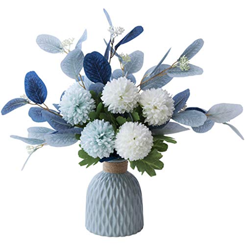 FXJ Vase Blumen Minimalistische Keramikvase Blaue und weiße künstliche Blumen Hortensien-Set Vasendekoration Ornamente Vase mit künstlichen Blumen Dekor Vasen-Set (Farbe: Blau, Größe: 121–215 cm) von FBITE