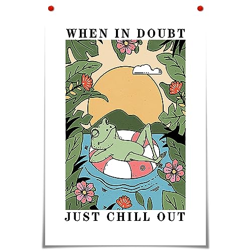FBKDVC Lustiger Frosch Leinwand Wandkunst When In Doubt Just Chill Out Poster Positiv Positiv Positiv Inspirierendes Zitat Druck Gemälde Sonnenuntergang Grün Blumen Dekor Landhaus Schlafzimmer 40,6 x von FBKDVC