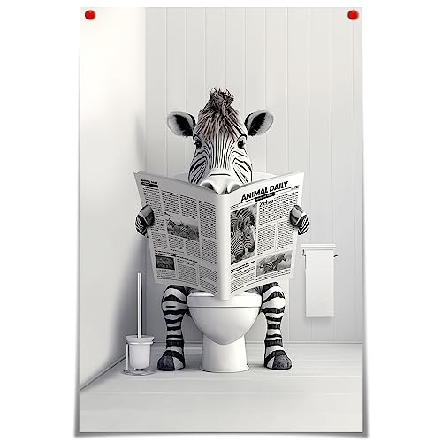 FBKDVC Lustiges Zebra Badezimmer Leinwand Wandkunst Niedliches Zebra In Toilette Poster Schwarz und Weiß Tierdrucke Gemälde Maximalistisch Mitte Jahrhundert Moderne Ästhetische Dekor Schlafzimmer 40,6 von FBKDVC