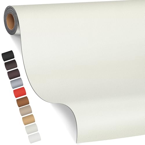 Leder kunstleder selbstklebend, 100 x 200cm, Leder Reparatur Kit für Möbel, Sofa, Autositze, Taschen(Elfenbeinweiß) von FBKOQKU