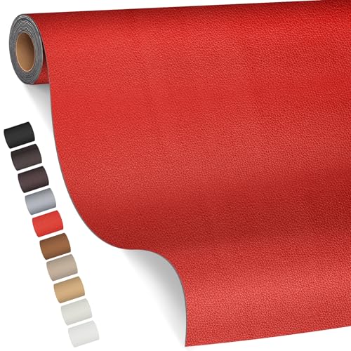 Leder kunstleder selbstklebend, 100 x 200cm Leder Reparatur Kit für Möbel, Sofa, Autositze, Taschen(Rot) von FBKOQKU
