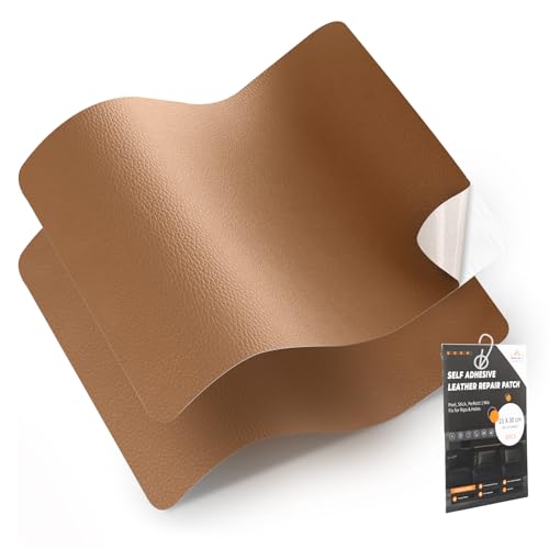leder reparatur set, 30 x 21 cm-2er kunstleder selbstklebend,lederflicken selbstklebend für Möbel, Sofa, Autositze, Taschen, Leder Reparatur und Renovierung(Hellbraun) von FBKOQKU