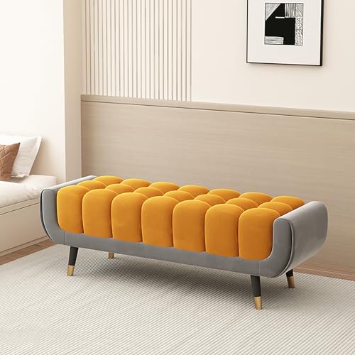 Perl Samt Sitzbank, verdickter und segmentierter Schwamm Eingang Schuhbank, Massivholzrahmen Fußbank für Schlafzimmer Wohnzimmer Flur Ankleidezimmer Shop(Width 39.4in/100cm, I) von FBNMG