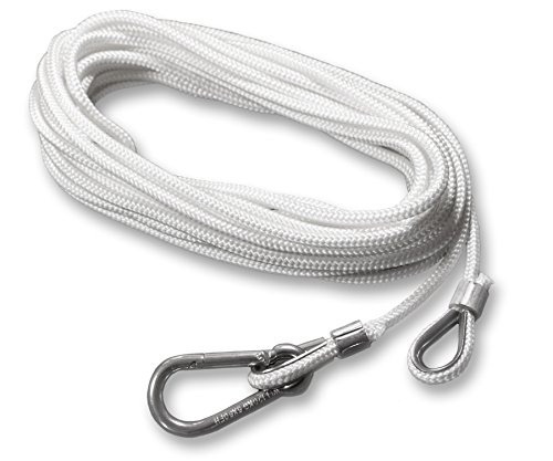 FBS PES Hissseil Fahnenseil Ersatzseil Flaggenseil mit Karabiner für Fahnenmast mit Standard Hiss-Vorrichtung, Ø 5 mm - Länge 9,6m, geflochten weiß Schnur Leine, Nennhöhe 6m von FBS