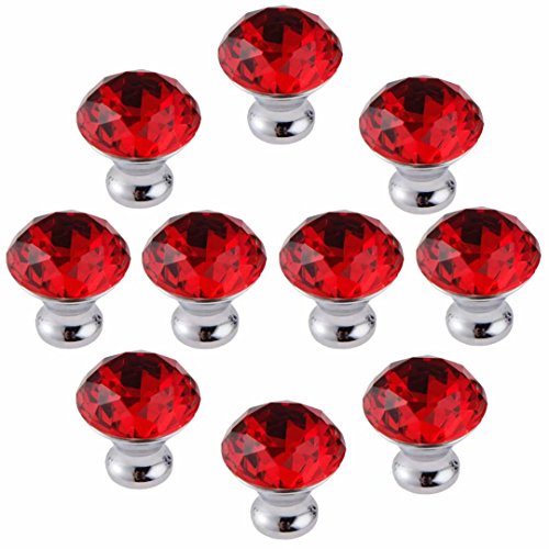 FBSHOP(TM) 10PCS rot Diamantschliff Kristall klar Glas Küche Schublade Schrank Türknauf Pull Griff Hardware für Schlafzimmer-Möbel, Kommode, Nachttisch,Bücherschrank, Barschrank und Küchenschrank-30mm von FBSHOP(TM)