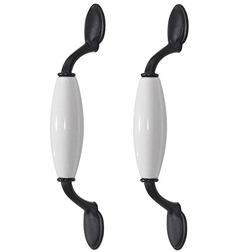 FBSHOP(TM) 2 Stück Zink-Legierung Türknauf Türknopf Möbelgriffe Keramik Küchenschrank Tür zieht weiß-schwarz Schublade Griffe Schrank Kleiderschrank Kommode Türgriff Hardware von FBSHOP(TM)
