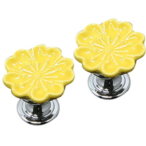 FBSHOP(TM) 2PCS Gelb Möbelknauf Schrankknöpfe Türknopf Keramik Möbelgriff Mit Schrauben, Europäischen Stil Orchideen Form von FBSHOP(TM)